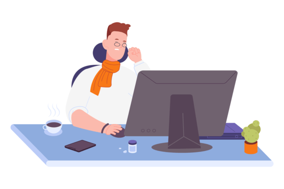 Download Sneezing Freelancer Working at Computer. - Computer Collection